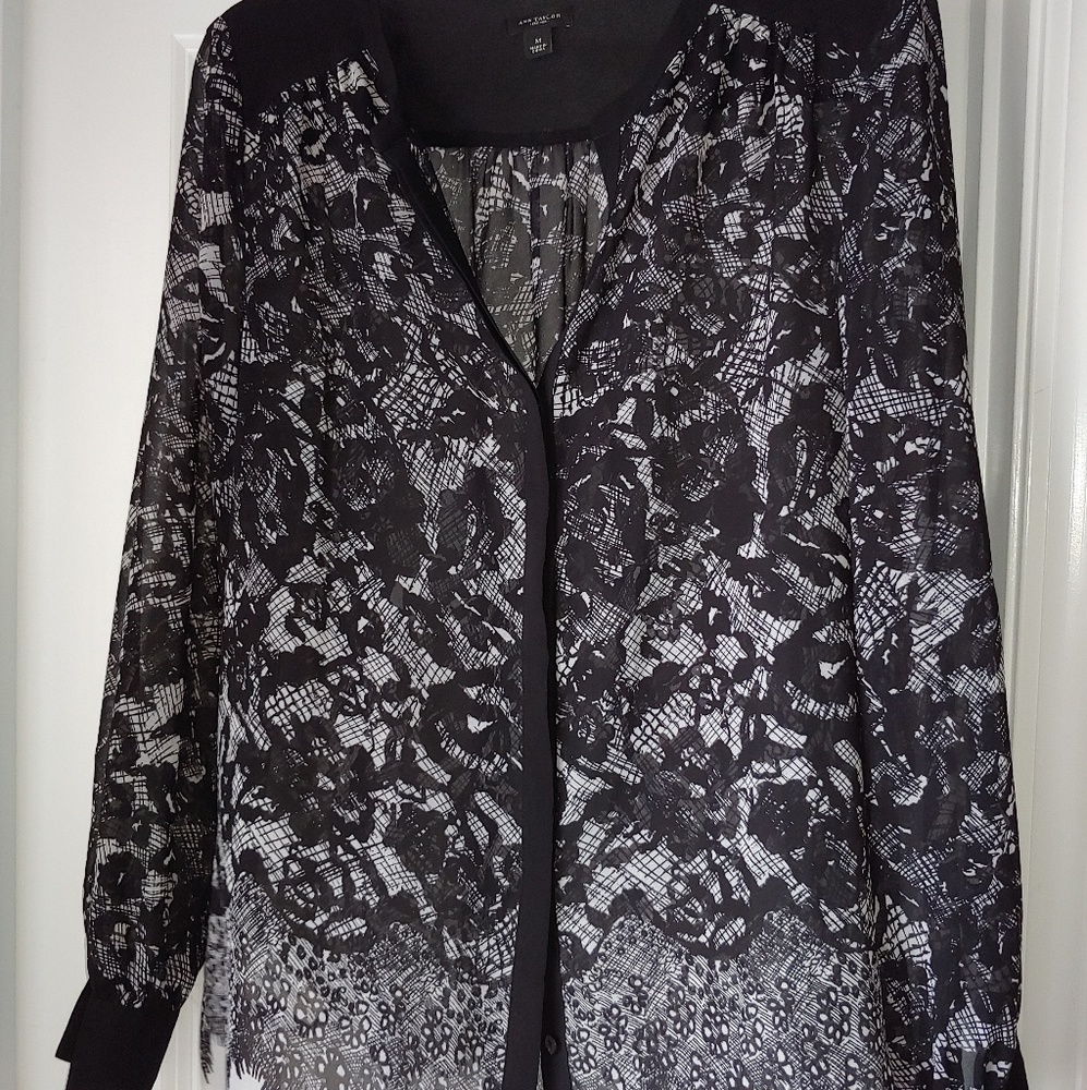 Ann Taylor Long Sleeve Graphic Sheer Blouse